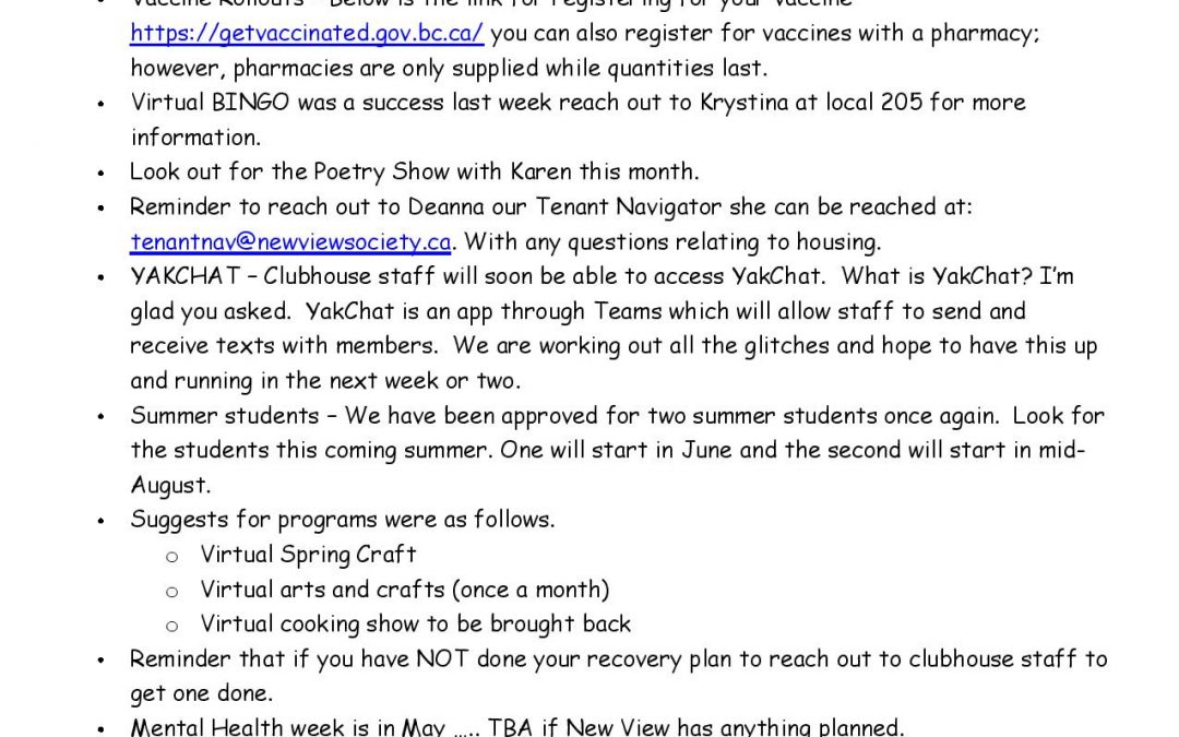 Members Meeting Minutes – April 26th 2021